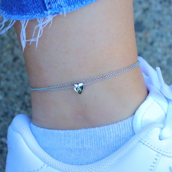 SILVER INITIAL ANKLET ❤️HEART CHARM PERSONALIZED ALPHABET DAINTY, ELDM22336 - Picture 9 of 15